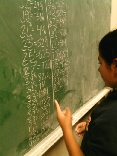 Scholar demonstrates her newly learned method of squaring numbers at UC Berkeley.